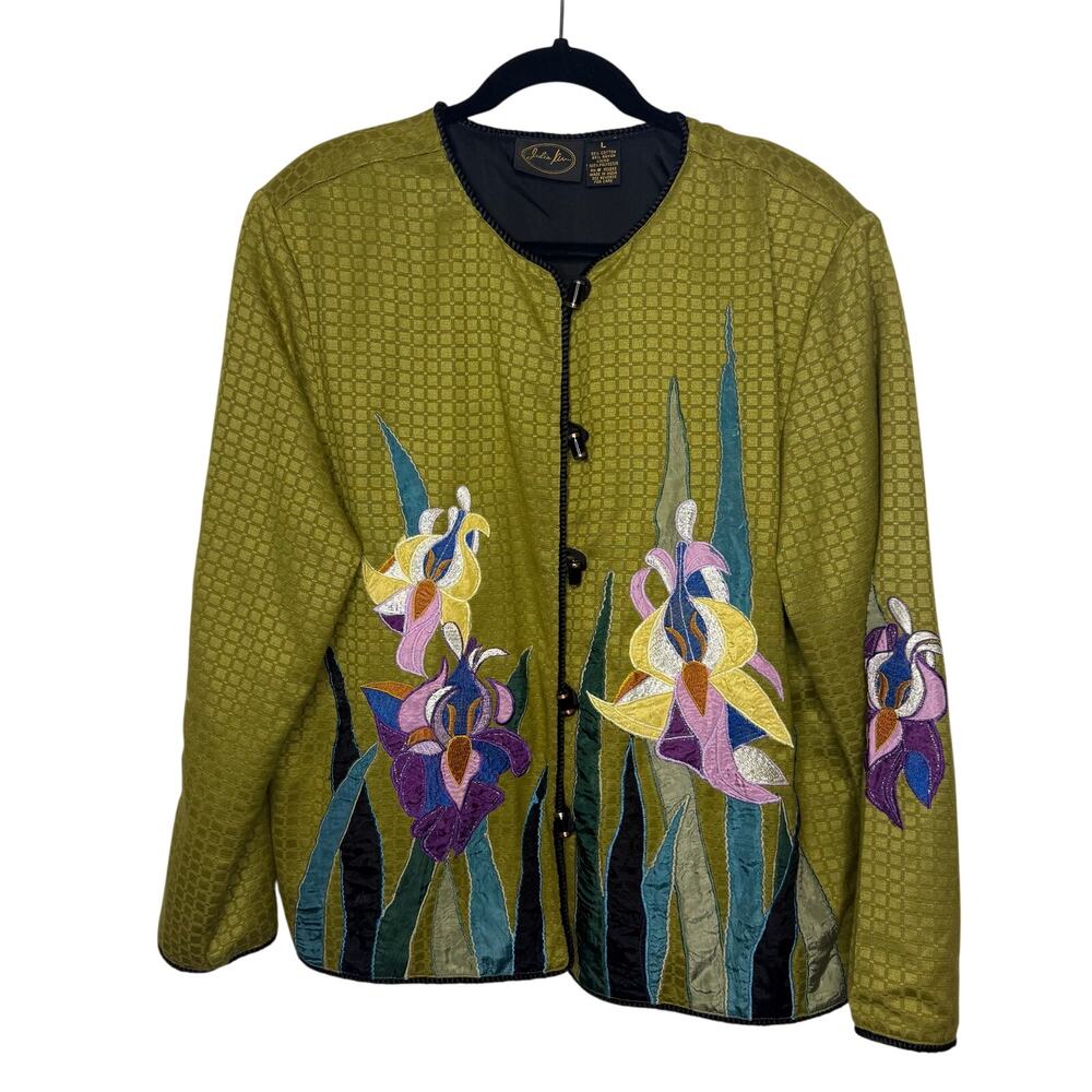 Un Jour Embroidered Olive Green Floral Jacket